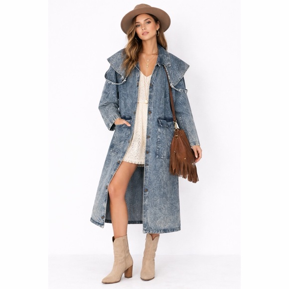 The Wear of the West Jackets & Blazers - The Wear of the West x Vintage 80s Acid Wash Heavyweight Denim Duster